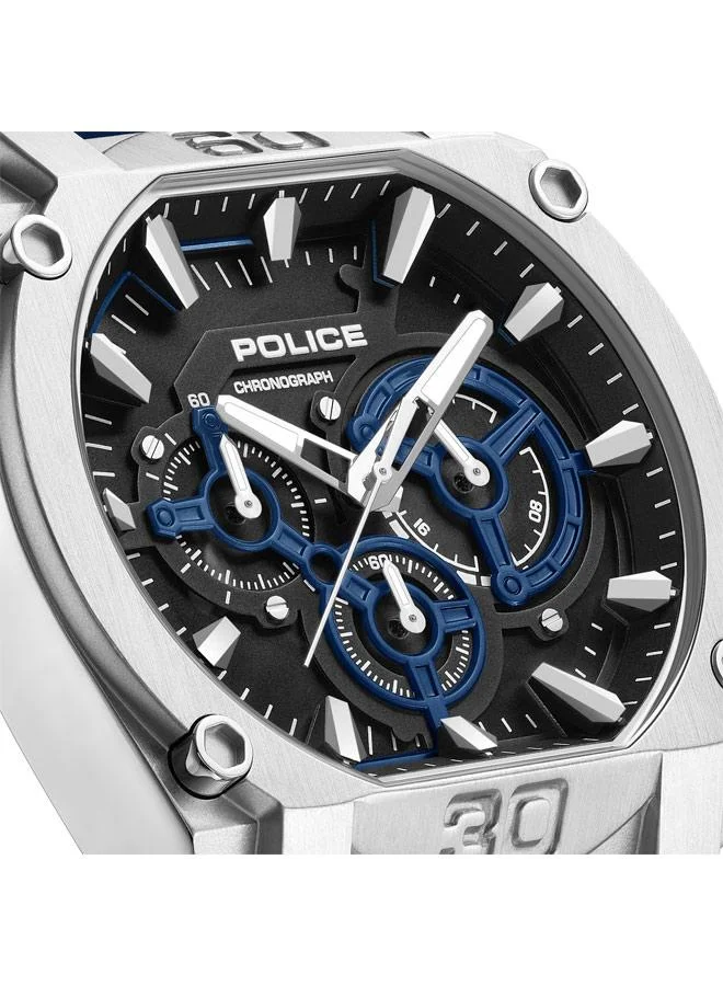 Police blue Men's Norwood Black/Blue Dial Silicone Strap Chronograph Watch for Men, 45mm for Men | Best Price UAE